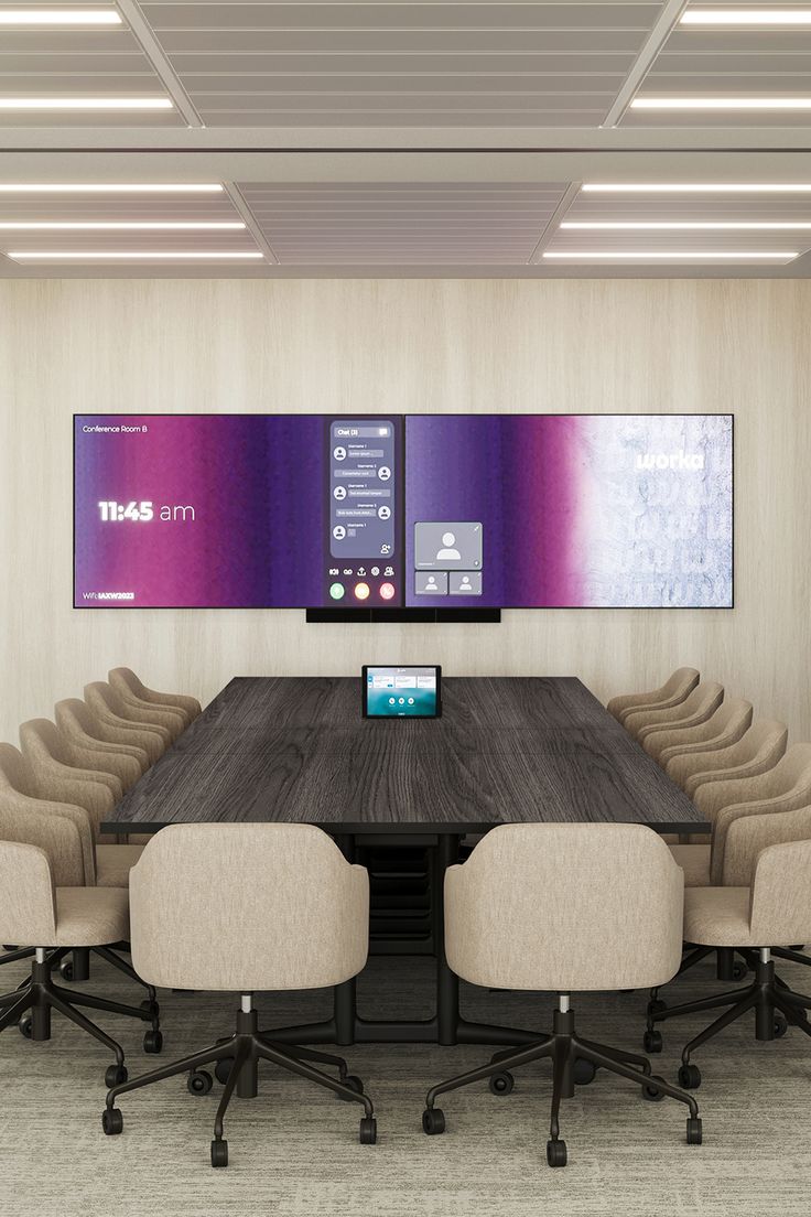 Home 6 A neutral office boardroom featuring contrasting light and dark timbers